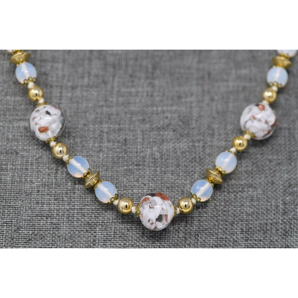 Mirano Glass Necklace foil Gold tone beaded beads 24" - Picture 3 of 7